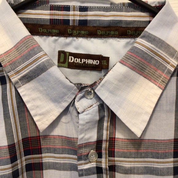Dolphino Collection Mens Short Sleeve Blue Plaid Button Up Shirt Size XXL - Picture 2 of 9
